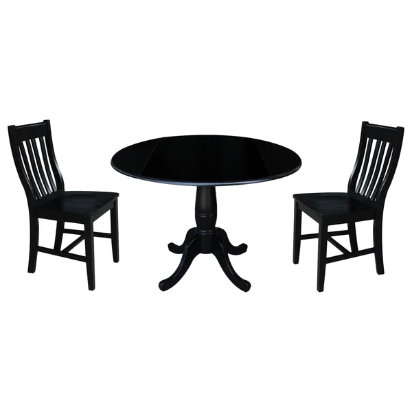 International Concepts 42x22 Round Top Pedestal Table with 2 Chairs - Black