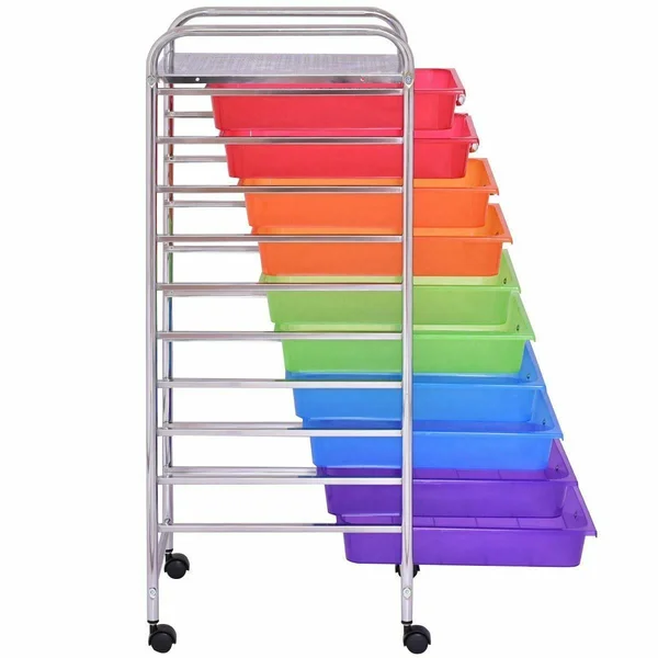 Costway 10 Drawers Rolling Storage Cart, 12.6" x 14.4" x 35.4"