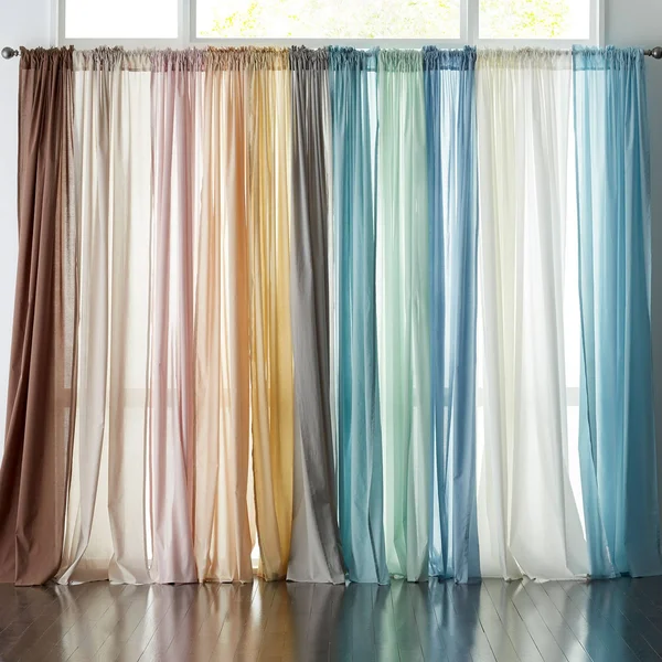 Chambray Voile Yarn-Dyed Ring Top Window Curtain - Violet Ice - Purple - Size 44X108, Cotton, The Company Store