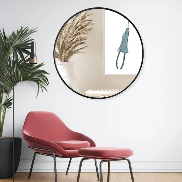32 in. Round Aluminum Frame Shatterproof Accent Mirror - 32 x 32 - Black