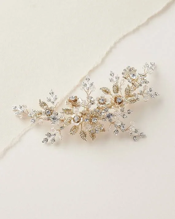 DarethColburnDesigns Crystal Bridal Hair Clip - Floral Wedding Hair Piece, Bridal Headpiece, Rose Gold Hair Comb, Flower Crystal