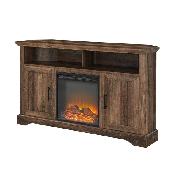 Walker Edison Gray Wash Grooved Door Fireplace Media Console One-Size