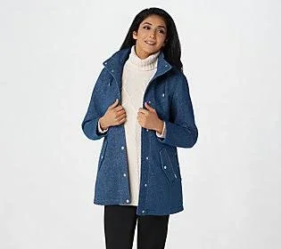 Susan Graver Tweed Jacket with Lacing Detail - Size Medium, Navy Tweed