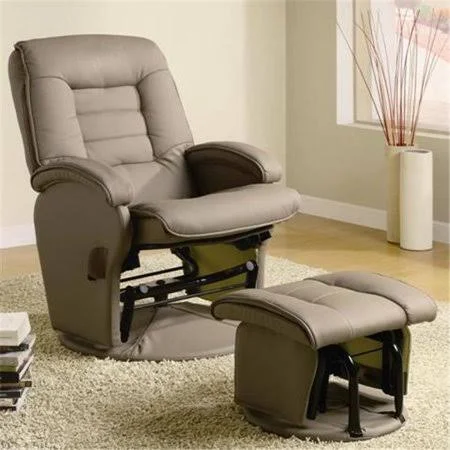 Coaster 600166 Recliners with Ottomans Leather Like Vinyl Glider with Matching Ottoman - Beige