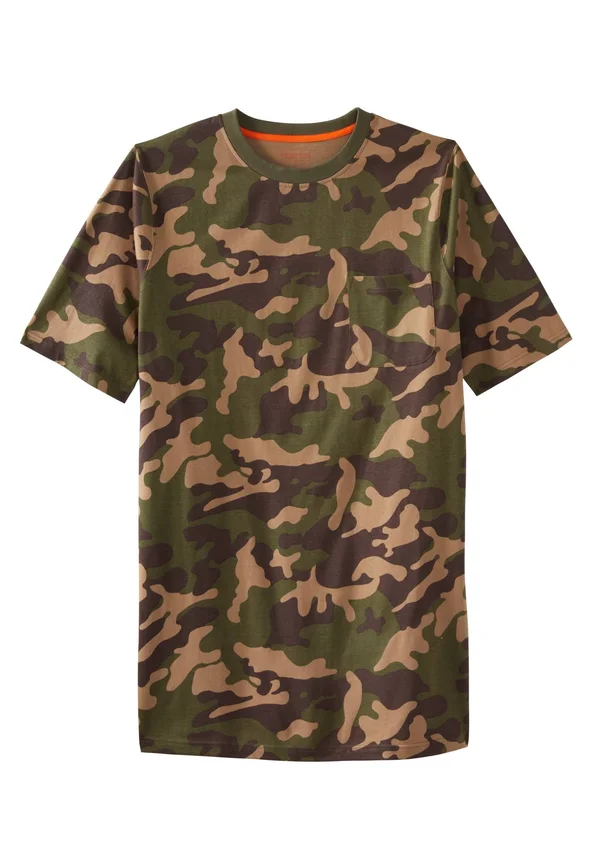 Men's Big & Tall Boulder Creek Heavyweight Longer-Length Pocket Crewneck T-Shirt by Boulder Creek in Olive Camo (Size 7XL)