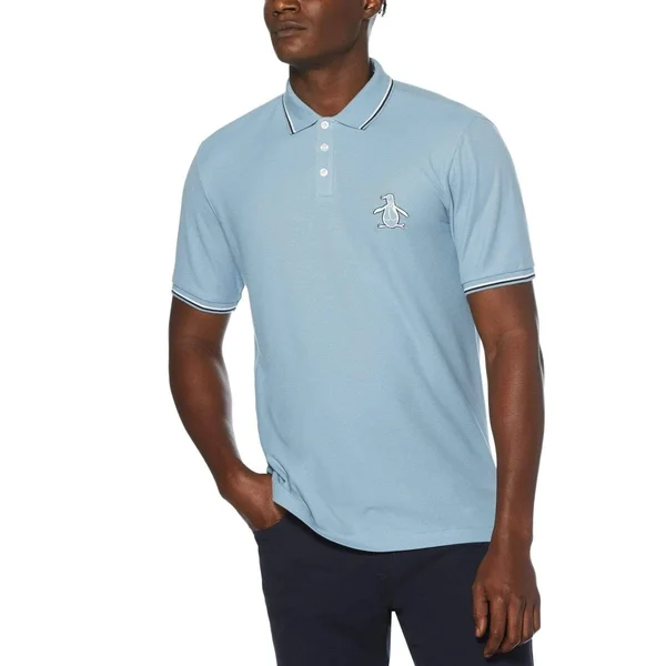 Original Penguin Men's Mega Pete Pique Polo Short Sleeve in Faded Denim Blue - Size XL, 100% Cotton