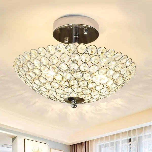 DINGLILIGHTING DLLT Modern Crystal Chandelier Lighting, 2-Light Crystal Ceiling Light Fixture Semi Flush Mount for Bedroom, Entr