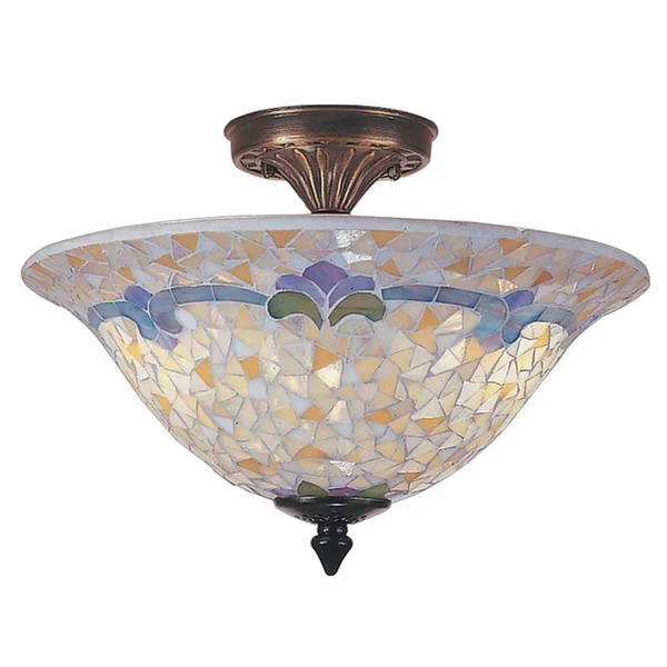 Dale Tiffany Johanna Mosaic 3-Light Antique Brass Finish Semi-Flush Mount TM100553