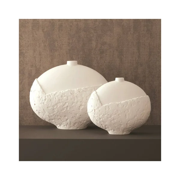 Global Views Asymmetrical Stipple Vase Matte White Large
