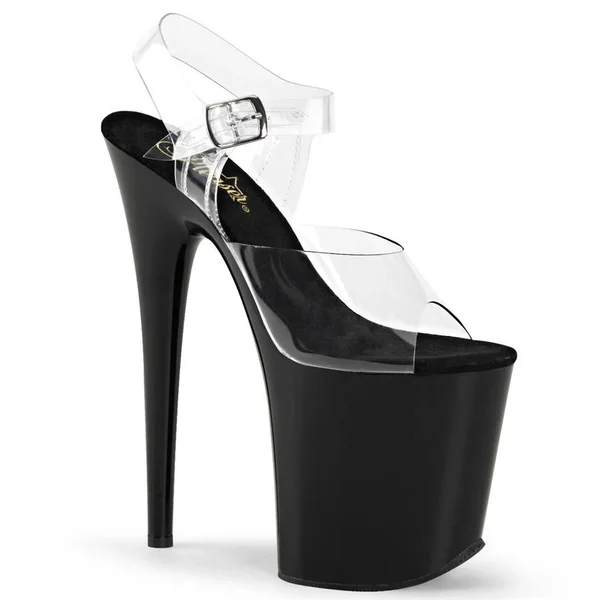Pleaser Flamingo-808 - 8x22 Heel Chrome Ankle Strap - Clear/Silver 6