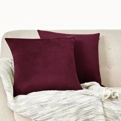 Mercer41 Soft Fabric Velvet Throw Pillow Covers Mercer41 Color: Wine Red - Size: 22x22 x 22x22