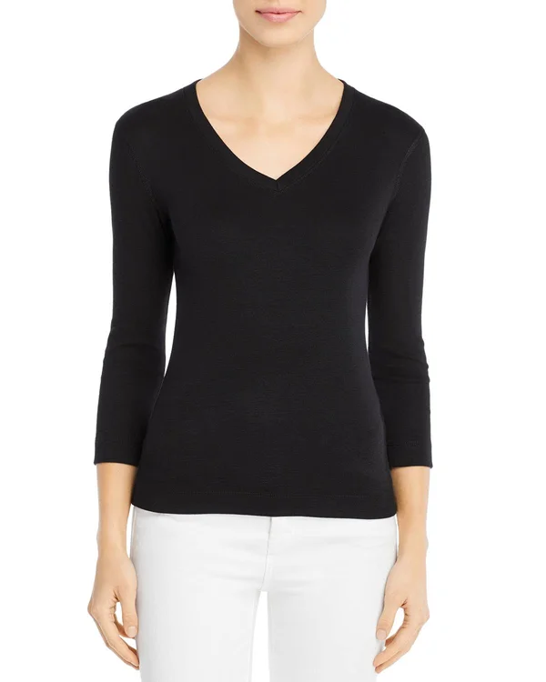 Three Dots Women's Heritage 3/4 Sleeve V-Neck T-Shirt - Black - Xs