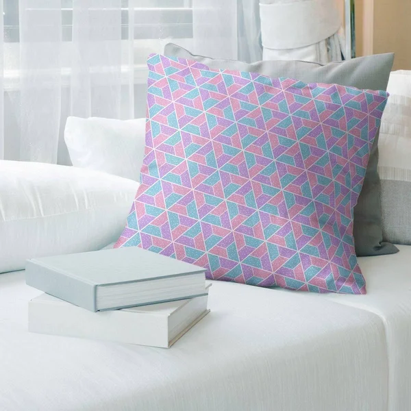 Three Color Trapezoids Throw Pillow - 26 x 26 - Blue Purple & Pink - Linen