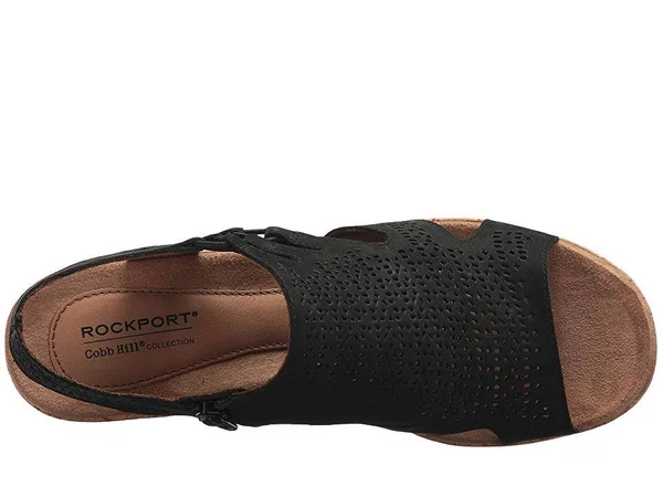 Rockport Womens Cobb Hill Janna Perf Bootie Black Nubuck Sandal - 9.5 M