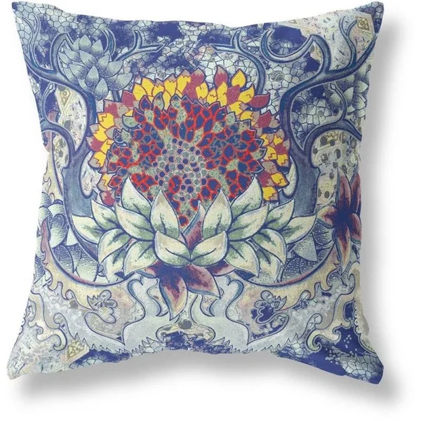 Amrita Sen Designs Vase Sunflower Matches Suede Zippered Pillow W Insert Blue Gray Yellow Red 20x22
