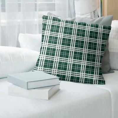 Square Pillow Cover & Insert East Urban Home Color: Hunter Green/Gray/White - Size: 26x22 x 26