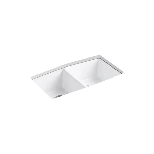 Kohler Brookfield Undermount Cast Iron 33 in. 5-Hole Double Bowl Kitchen Sink in White