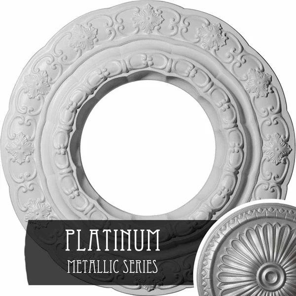 15 3/8x22OD x 7x22ID x 1x22P Lisbon Ceiling Medallion (Fits Canopies Up to 7x22) - Hand-Painted Platinum