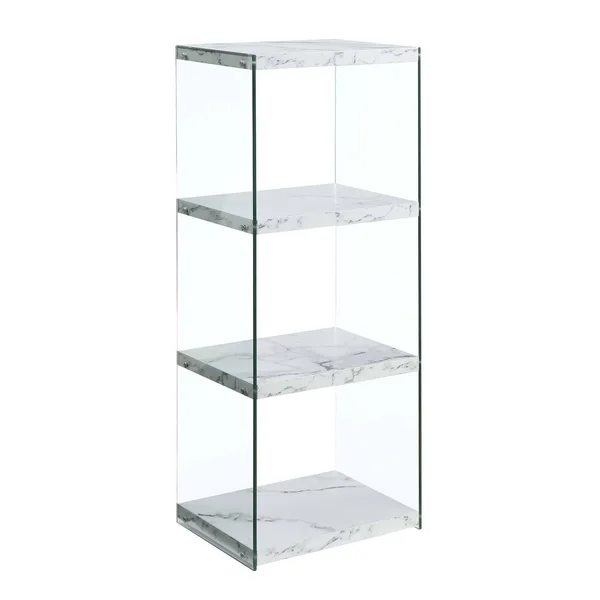 Porch & den Urqhuart 4-Tier Wood and Glass Tower Bookcase - White Faux Marble