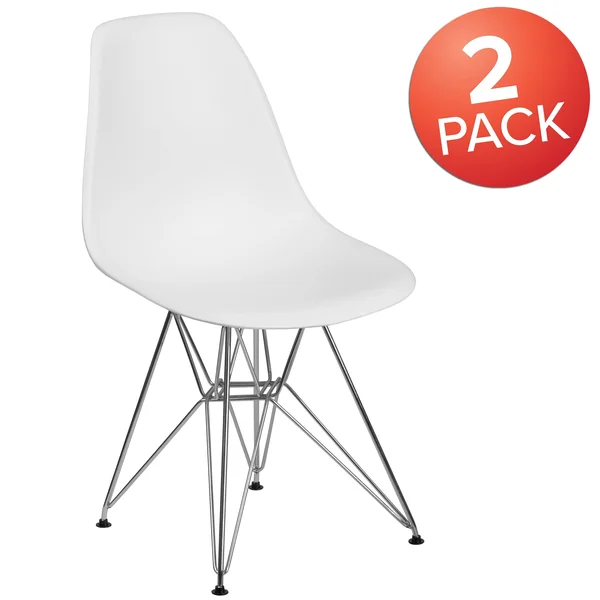 Lancaster Home 2 Pk. Elon Series Plastic Chair with Chrome Base, White