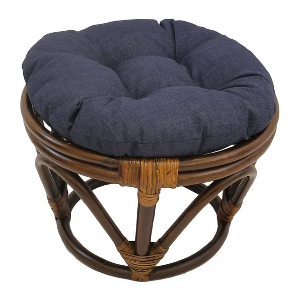 International Caravan Rattan Ottoman with Outdoor Fabric Cushion - Tangerine Dream