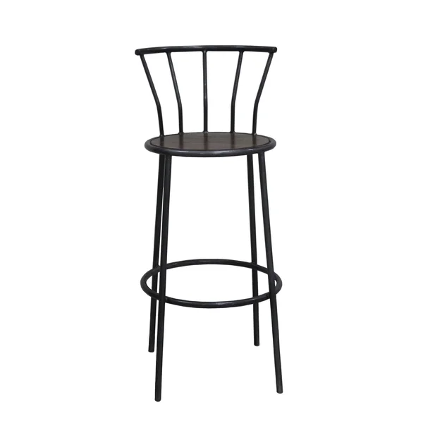 Rockies Containers Iron Bar Stool with Backrest in Gray Metal and Natural Wood Finish - 45x22 H x 18x22 W x 18x22 D - Single - G