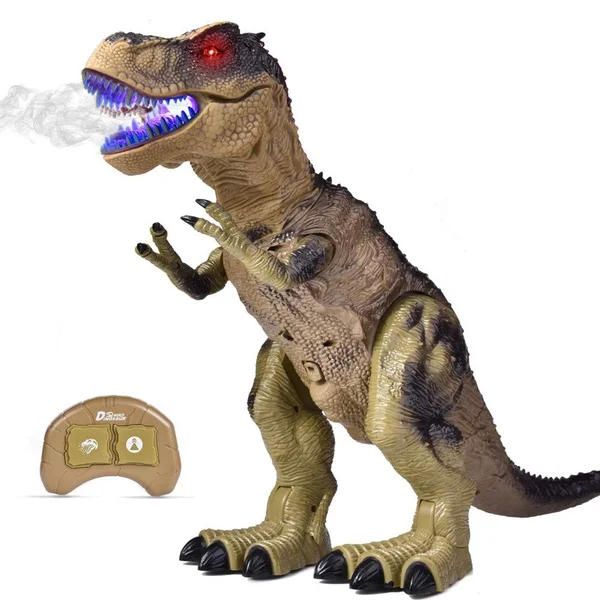 Remote Control Dinosaur for Kids, Electronic Walking & Spray Mist Large Dinosaur Toys with Glowing Eyes, Roaring Dinosaur So