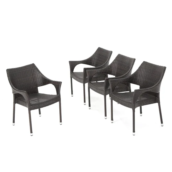 Miranda Outdoor Wicker Stacking Dining Chairs - Set of 4, Multibrown