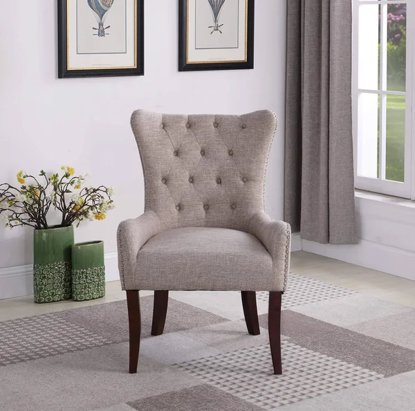 Nathaniel Home 60000-18TP Button Tufted Elegant Accent Chair Taupe