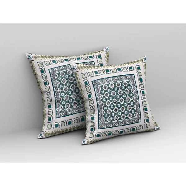 Floral Windows Suede Blown & Closed Pillow w/ Insert in White & Green 18x22x18x22