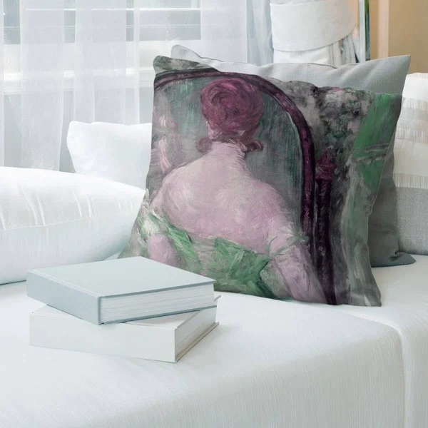 Porch & den Edouard Manet &Before The Mirror& Throw Pillow - 16 x 16 - Green - Polyester