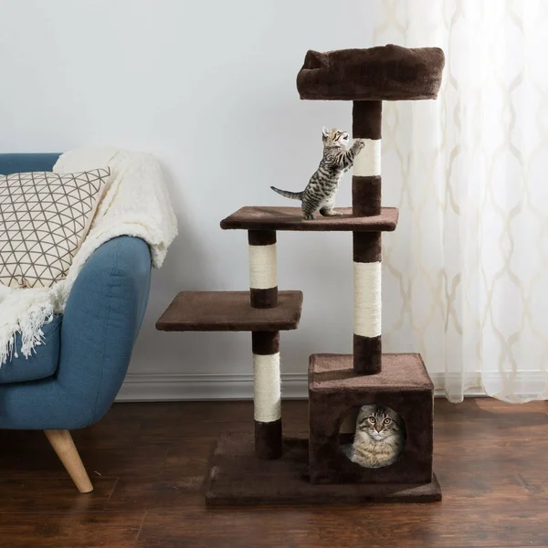 Petmaker 4 Tier Cat Tree- Plush Multi-Level Cat Tower with Sisal Scratching