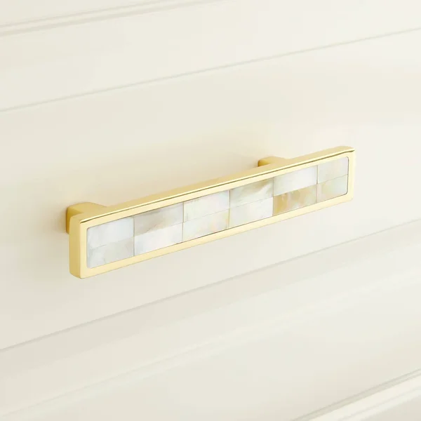 6x22 Kumano Yellow Mother of Pearl Drawer Pull - Brass, Signature Hardware 443841