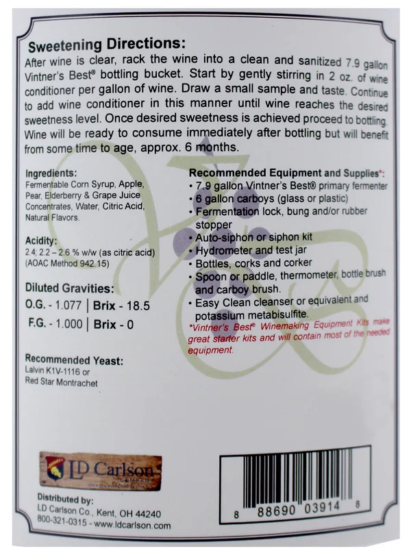 Home Brew Ohio Vintners Best Elderberry Fruit Wine Base 128 oz. Jug