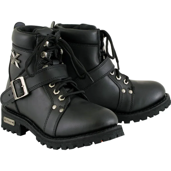 Xelement 2469 Women's Black Advanced Lace Up Motorcycle Biker Boots 7