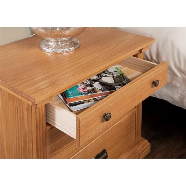 Linon Roberts Three Drawer Wood Nightstand in Dark Honey Brown