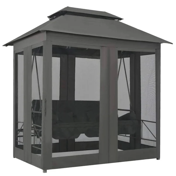 vidaXL Outdoor Convertible Swing Bench with Canopy Anthracite 86.6x22x63x22x94.5x22 Steel, 45073