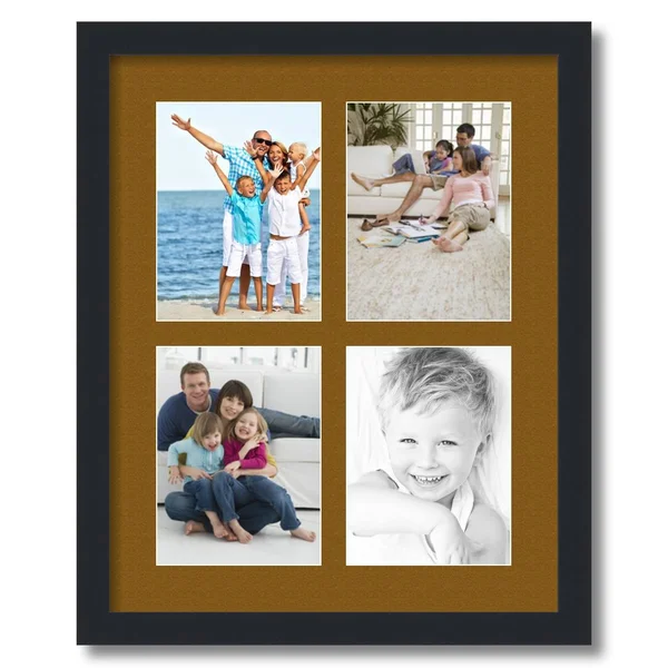 Collage Picture Frame, Satin Black Frame with 4 openings for 6x8 Photos with Brown Coronado Mat. D3926EB534, ArtToFrames