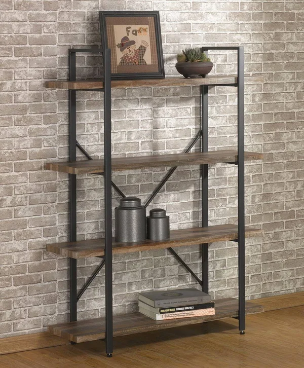 Ou0026K Furniture 4 Tier Bookcases and Book Shelves, Industrial Vintage Metal and Wood Bookcases Furniture