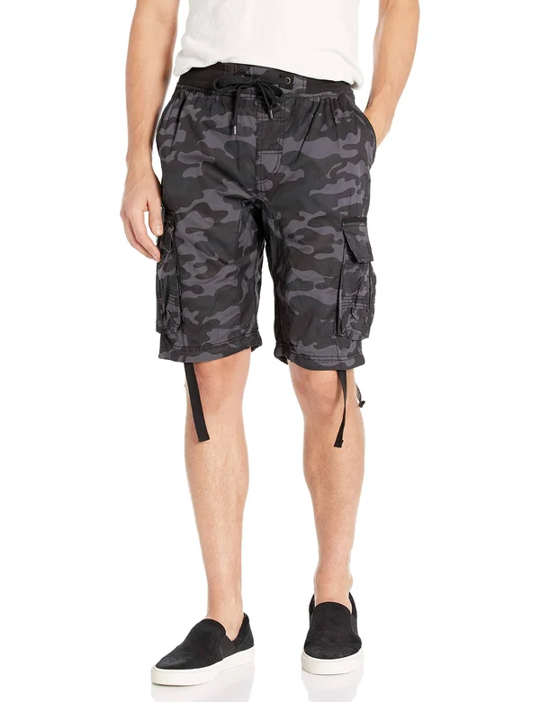 Southpole Mens Jogger Shorts with Cargo Pockets, Grey/Black, M