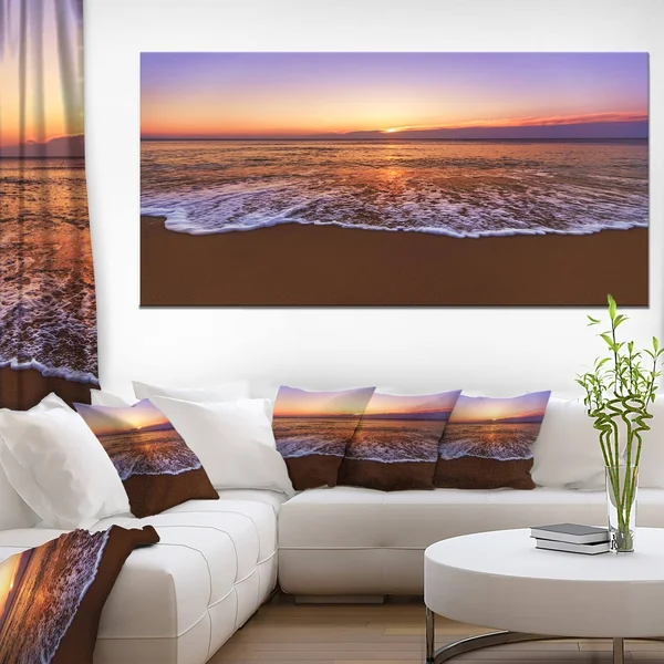 Design Art Orange Tinged Sea Waters at Sunset Photographic Print on Wrapped Canvas, Size: 12x22 H x 20x22 W x 1x22 D, Blue