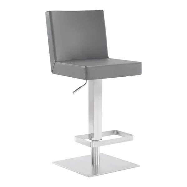 Benjara Leatherette Swivel Barstool with Adjustable Height - Gray