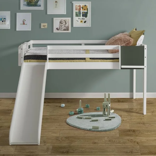 Naomi Home Cindy Low Loft Bed with Fun Slide White/Twin