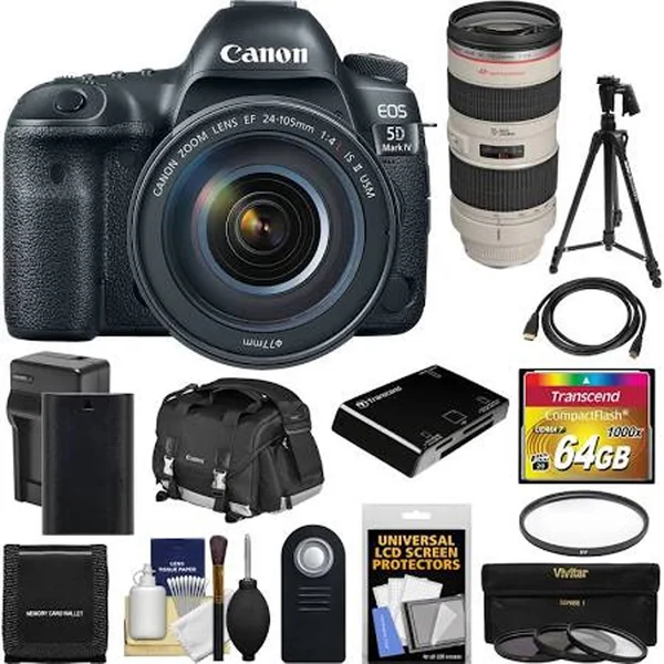 Canon Eos 5D Mark IV 4K Wi-Fi Digital SLR Camera & EF 24-105mm f/4L Is II USM with 70-200mm f/2.8L Lens + 64gb Card + Batter