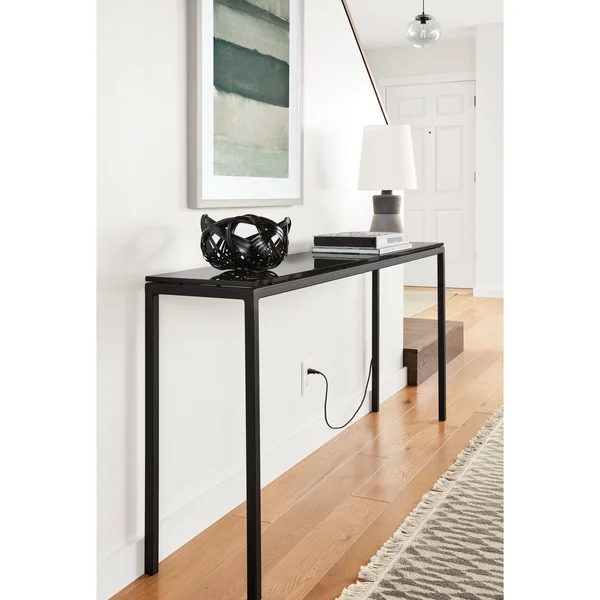 Room & Board, Modern Parsons 36W 18d 29h Console Table w/ 1.5x22 Leg, Smoke Tempered Glass Top w/ Gold Base