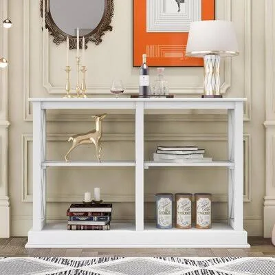 Console Table with 3 Tier Open Storage Shelf Rustic Wood Console Table with x Leg - Narrow Sofa Table for Entryway Hallway for Be