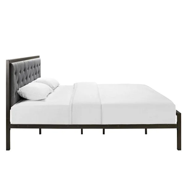 Hawthorne Collection King Tufted Panel Bed in Brown and Gray