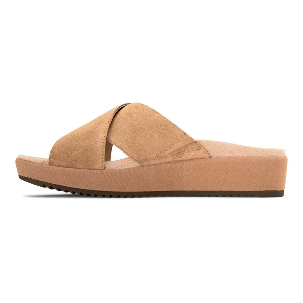 Vionic Hayden Women's Platform Slip-On Sandal Toffee Suede - 5 Wide