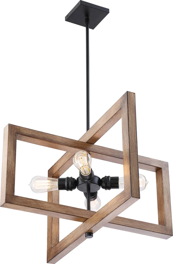 Nuvo Lighting Beacon Pendant Black - Honey Wood 4 Light