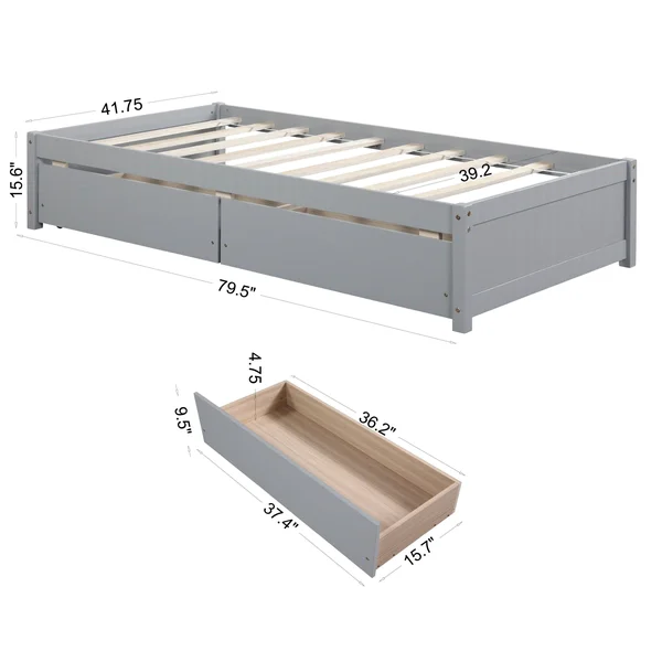 Gestel Twin 2 Drawer Solid Wood Daybed - Grey